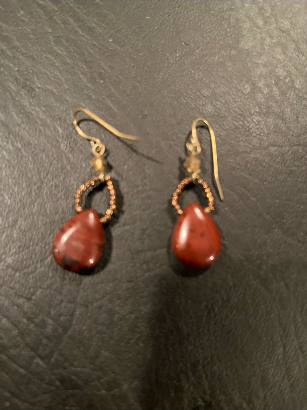 Red Teardrop Stone Dangle Earrings - Unbranded